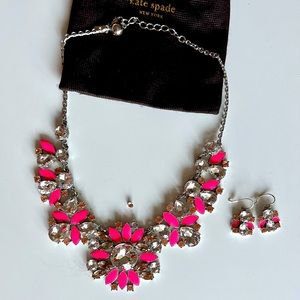 Kate Spade pink and crystal statement necklace with matching earrings set